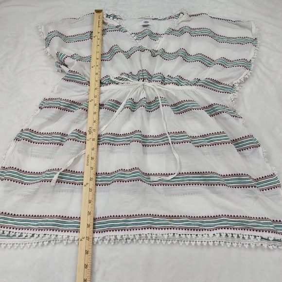 OLD NAVY WOMEN'S WHITE STRIPED PONCHO KAFTAN SWIM COVERUP 100% COTTON SIZE XS - Picture 6 of 10